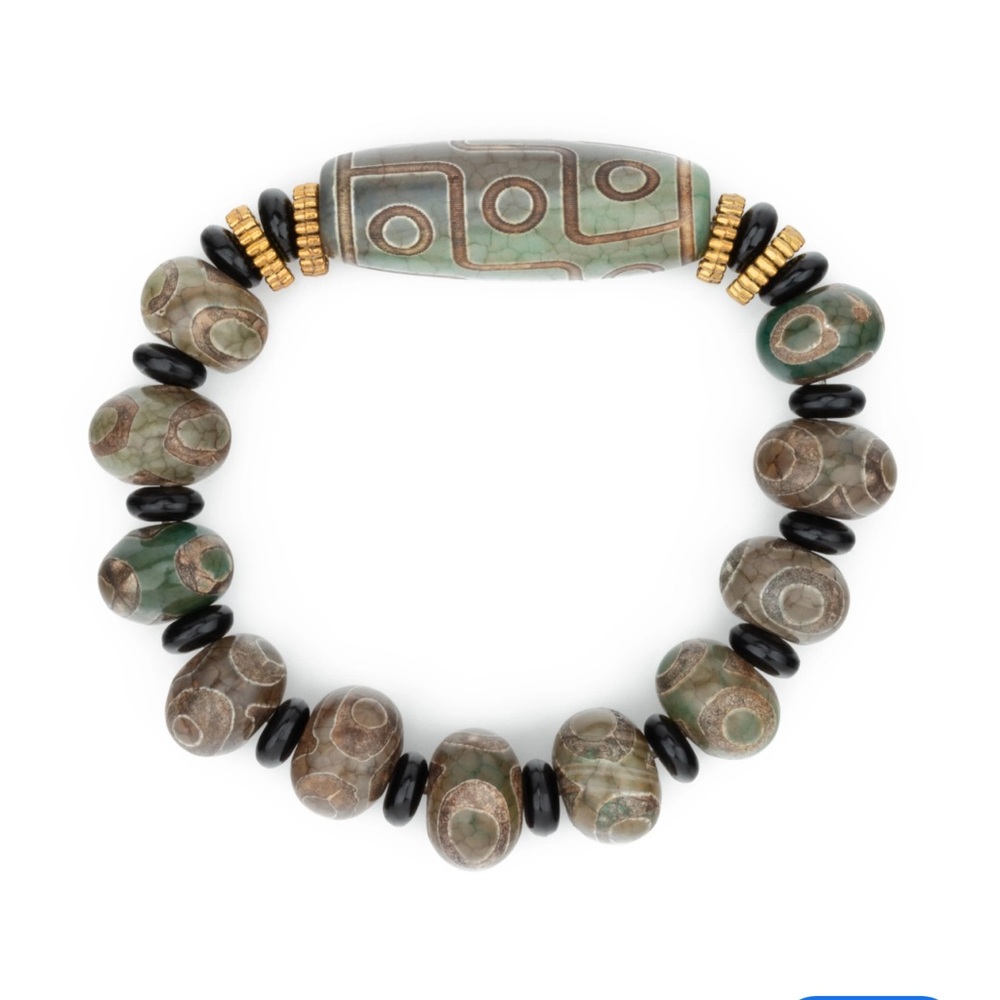 Men’s 9 eye Dzi beads bracelet , zenbless bracelet green